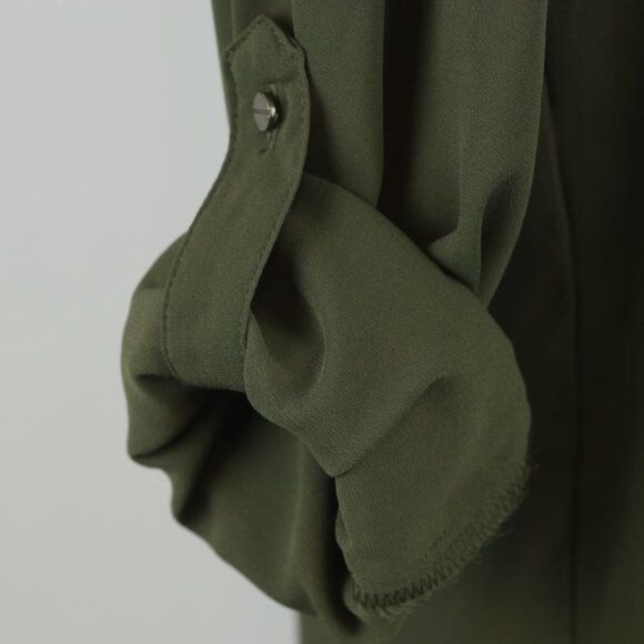 Mossimo Women's Extra Small Green Crepe Roll Tab Long Sleeve Button Up Shirt - Picture 5 of 7